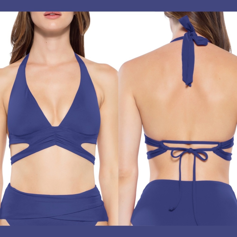 NWT $68 Becca Color Code Split Strap Bikini Top in Blue‎ Topaz [SZ Large ]